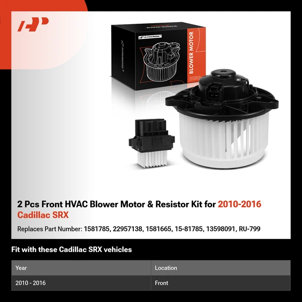 2 Pcs Front HVAC Blower Motor & Resistor Kit for 2010-2016 Cadillac SRX