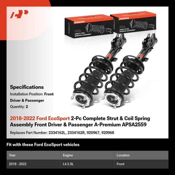 2018-2022 Ford EcoSport 2-Pc Complete Strut & Coil Spring Assembly Front Driver & Passenger A-Premium APSA2559