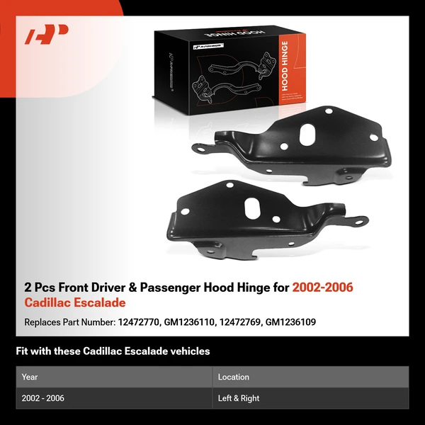 2 Pcs Front Driver & Passenger Hood Hinge for 2002-2006 Cadillac Escalade