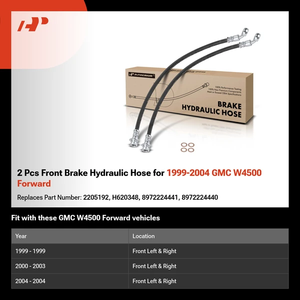 2 Pcs Front Brake Hydraulic Hose for 1999-2004 GMC W4500 Forward