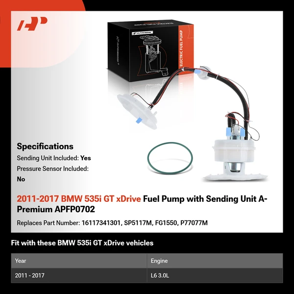 2011-2017 BMW 535i GT xDrive Fuel Pump with Sending Unit A-Premium APFP0702