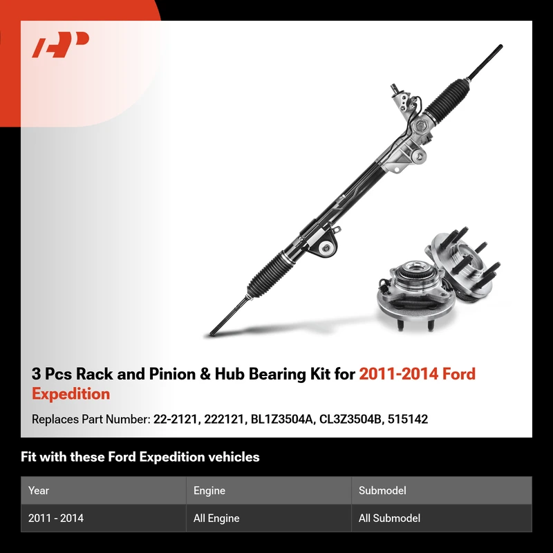 3 Pcs Rack and Pinion & Hub Bearing Kit for 2011-2014 Ford Expedition