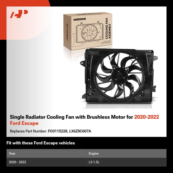 Single Radiator Cooling Fan with Brushless Motor for 2020-2022 Ford Escape