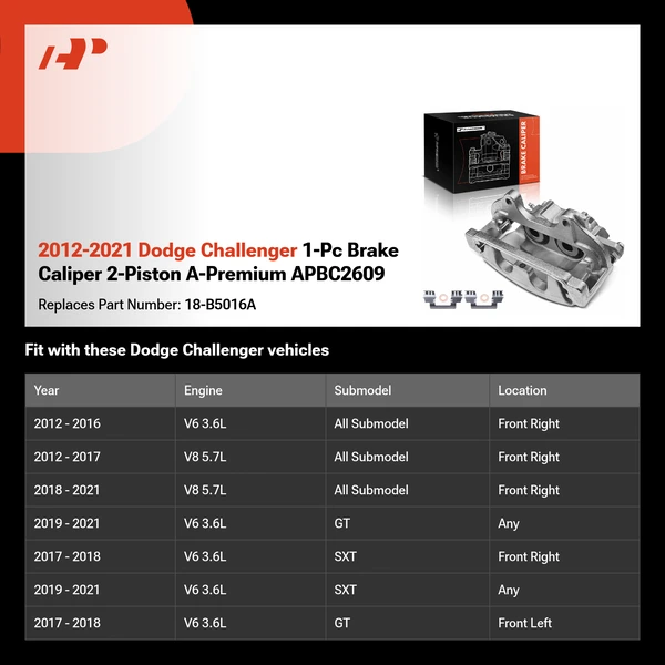 2012-2021 Dodge Challenger 1-Pc Brake Caliper 2-Piston A-Premium APBC2609