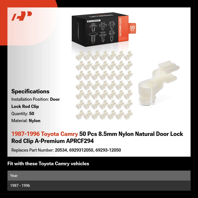 1987-1996 Toyota Camry 50 Pcs 8.5mm Nylon Natural Door Lock Rod Clip A-Premium APRCF294