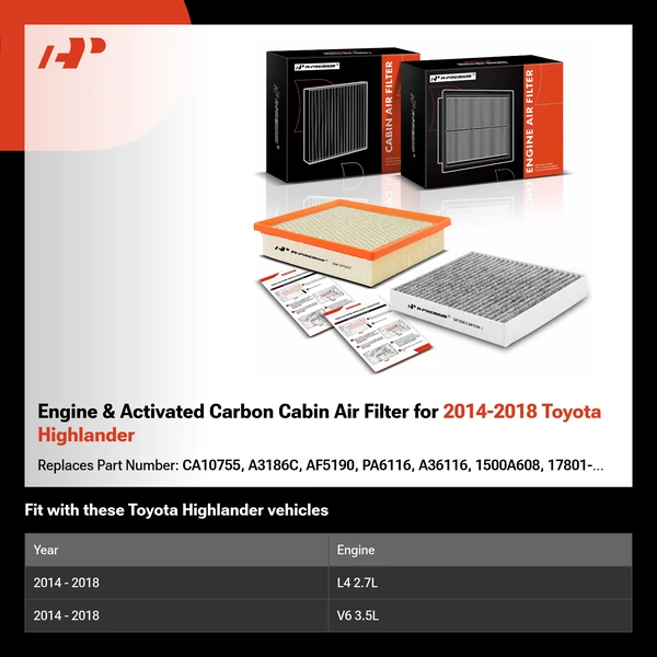 Engine & Activated Carbon Cabin Air Filter for 2014-2018 Toyota Highlander