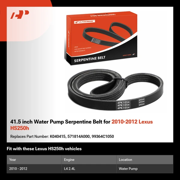 41.5 inch Water Pump Serpentine Belt for 2010-2012 Lexus HS250h