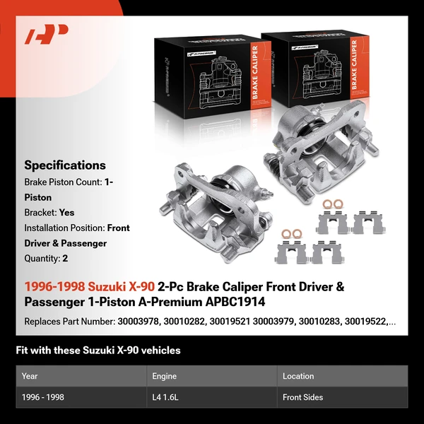 1996-1998 Suzuki X-90 2-Pc Brake Caliper Front Driver & Passenger 1-Piston A-Premium APBC1914