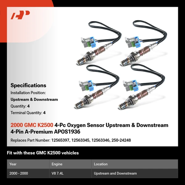 2000 GMC K2500 4-Pc Oxygen Sensor Upstream & Downstream 4-Pin A-Premium APOS1936