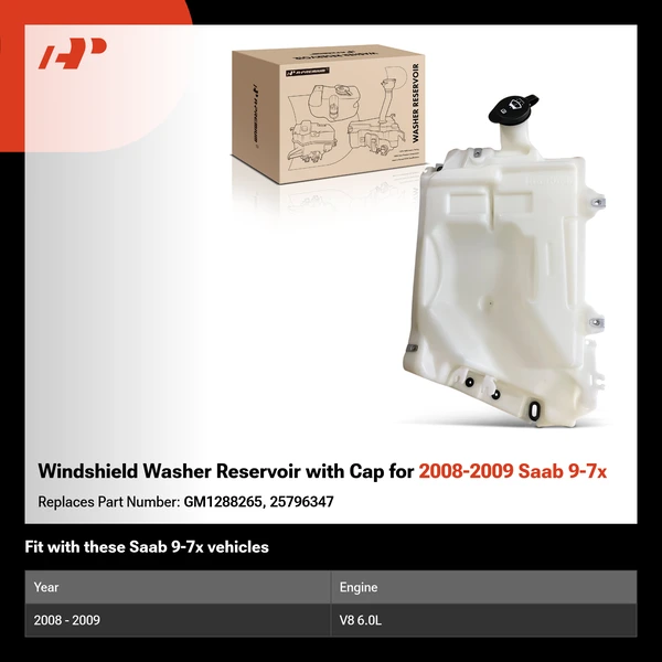 Windshield Washer Reservoir with Cap for 2008-2009 Saab 9-7x