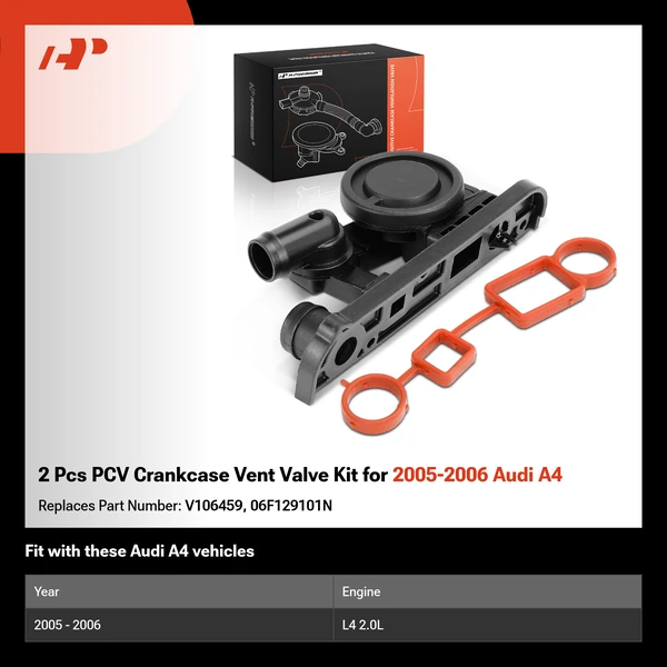 2 Pcs PCV Crankcase Vent Valve Kit for 2005-2006 Audi A4