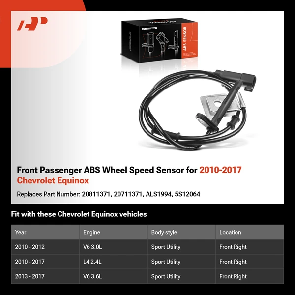 Front Passenger ABS Wheel Speed Sensor for 2010-2017 Chevrolet Equinox