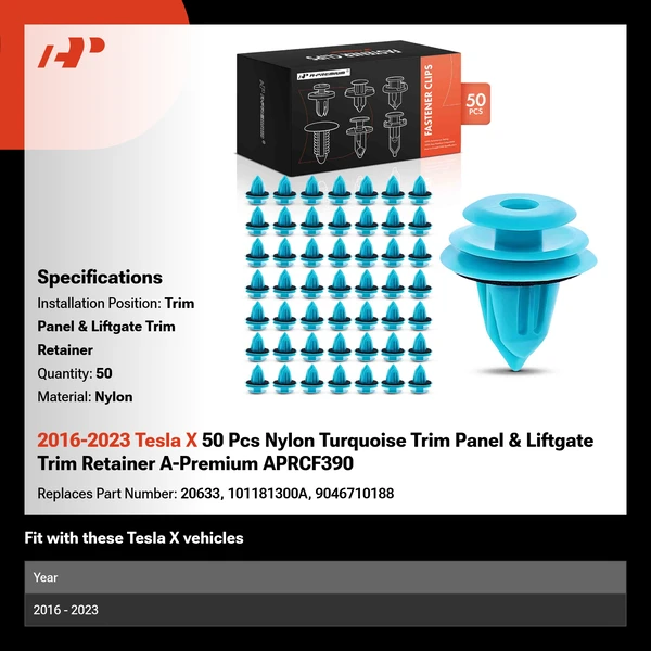 2016-2023 Tesla X 50 Pcs Nylon Turquoise Trim Panel & Liftgate Trim Retainer A-Premium APRCF390