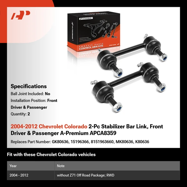 2004-2012 Chevrolet Colorado 2-Pc Stabilizer Bar Link, Front Driver & Passenger A-Premium APCA8359