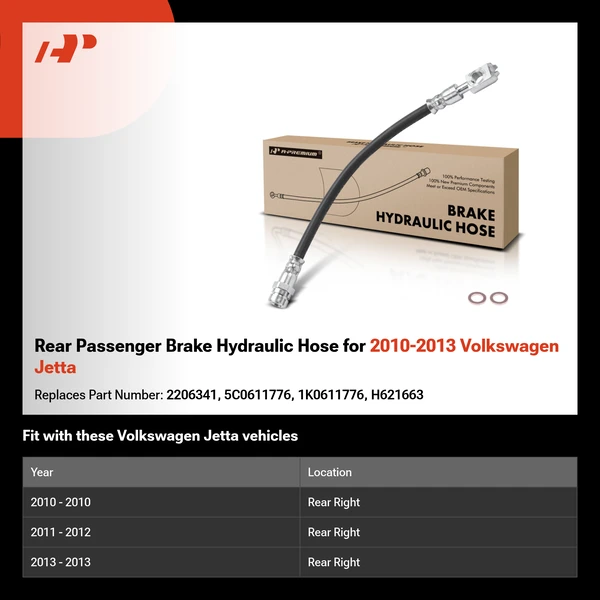 Rear Passenger Brake Hydraulic Hose for 2010-2013 Volkswagen Jetta