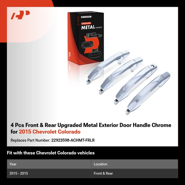4 Pcs Front & Rear Upgraded Metal Exterior Door Handle Chrome for 2015 Chevrolet Colorado