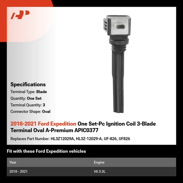 2018-2021 Ford Expedition One Set-Pc Ignition Coil 3-Blade Terminal Oval A-Premium APIC0377