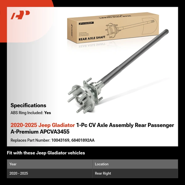 2020-2025 Jeep Gladiator 1-Pc CV Axle Assembly Rear Passenger A-Premium APCVA3455