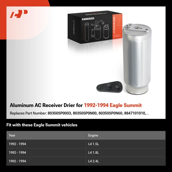Aluminum AC Receiver Drier for 1992-1994 Eagle Summit