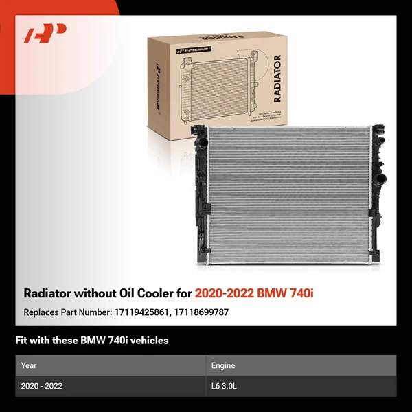 Radiator without Oil Cooler for 2020-2022 BMW 740i