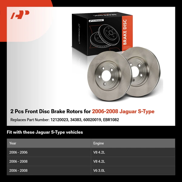 2 Pcs Front Disc Brake Rotors for 2006-2008 Jaguar S-Type