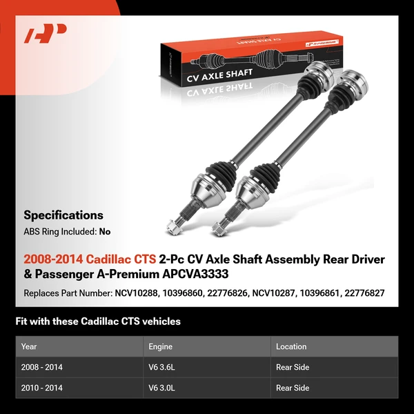 2008-2014 Cadillac CTS 2-Pc CV Axle Shaft Assembly Rear Driver & Passenger A-Premium APCVA3333