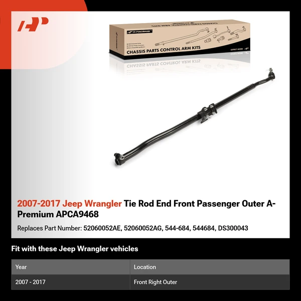 2007-2017 Jeep Wrangler Tie Rod End Front Passenger Outer A-Premium APCA9468