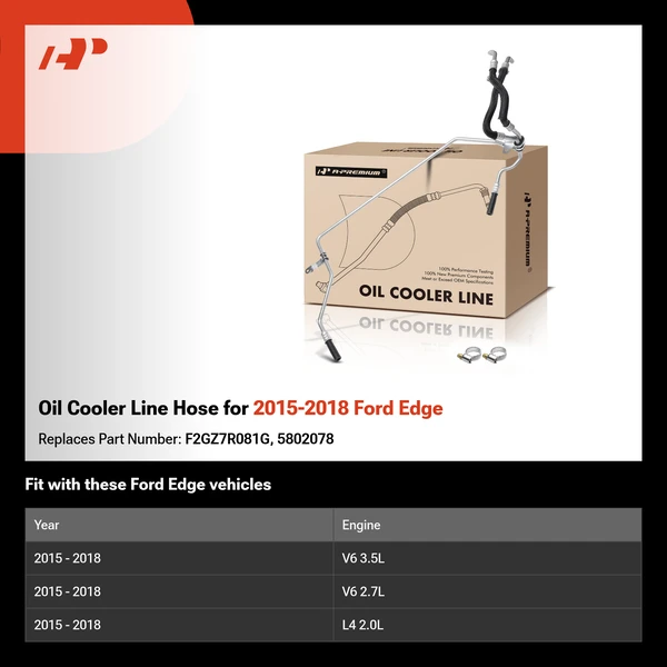 Oil Cooler Line Hose for 2015-2018 Ford Edge