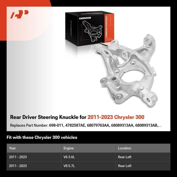 Rear Driver Steering Knuckle for 2011-2023 Chrysler 300