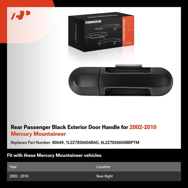 Rear Passenger Black Exterior Door Handle for 2002-2010 Mercury Mountaineer