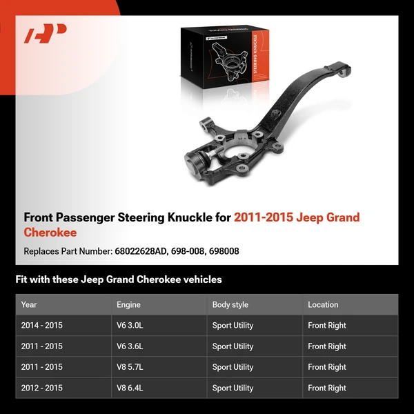 Front Passenger Steering Knuckle for 2011-2015 Jeep Grand Cherokee