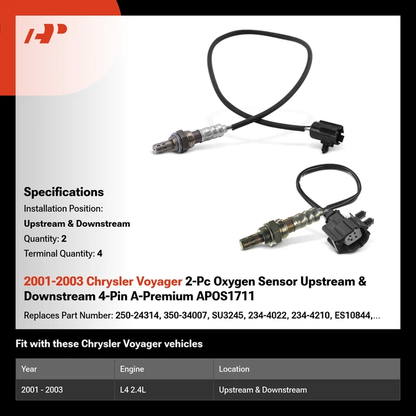 2001-2003 Chrysler Voyager 2-Pc Oxygen Sensor Upstream & Downstream 4-Pin A-Premium APOS1711
