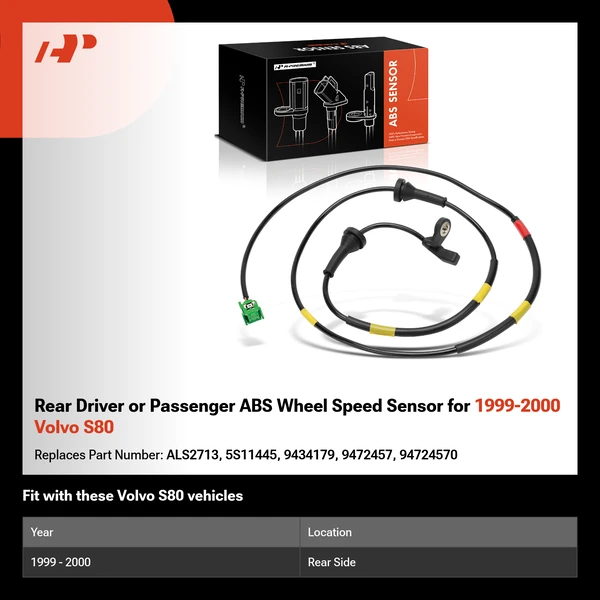 Rear Driver or Passenger ABS Wheel Speed Sensor for 1999-2000 Volvo S80