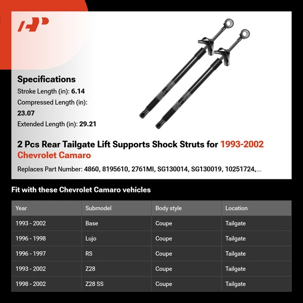 2 Pcs Rear Tailgate Lift Supports Shock Struts for 1993-2002 Chevrolet Camaro