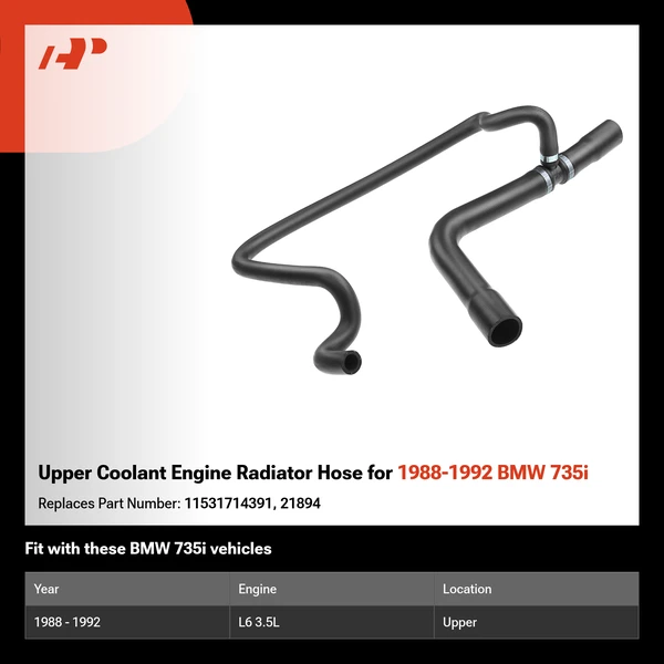 Upper Coolant Engine Radiator Hose for 1988-1992 BMW 735i