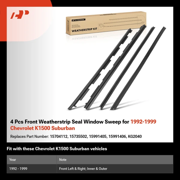 4 Pcs Front Weatherstrip Seal Window Sweep for 1992-1999 Chevrolet K1500 Suburban