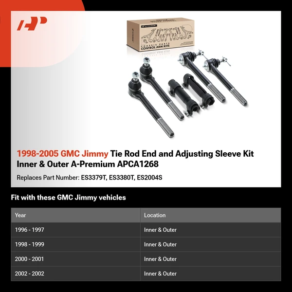 1998-2005 GMC Jimmy Tie Rod End and Adjusting Sleeve Kit Inner & Outer A-Premium APCA1268