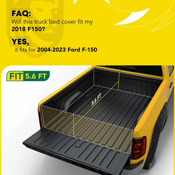 5.6 ft Bed Hard Quad Fold Tonneau Cover with Auto Locking for Ford F-150 2004-2023