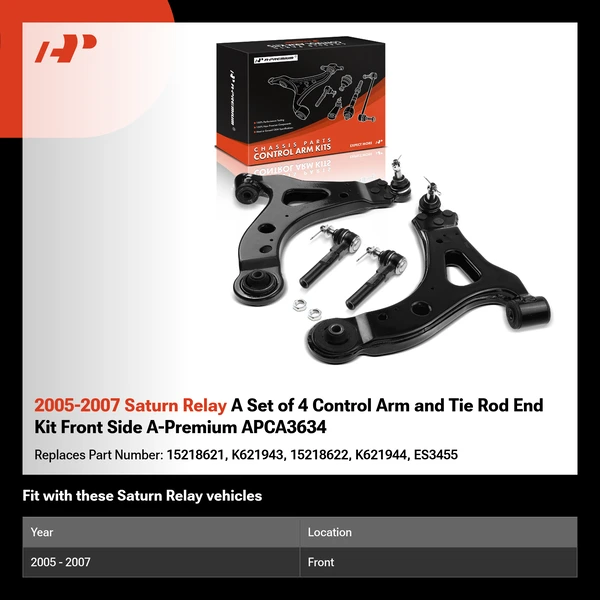 2005-2007 Saturn Relay A Set of 4 Control Arm and Tie Rod End Kit Front Side A-Premium APCA3634
