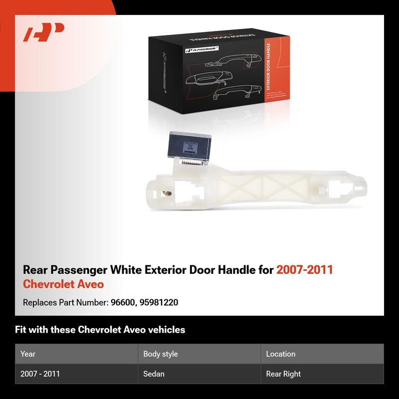 Rear Passenger White Exterior Door Handle for 2007-2011 Chevrolet Aveo