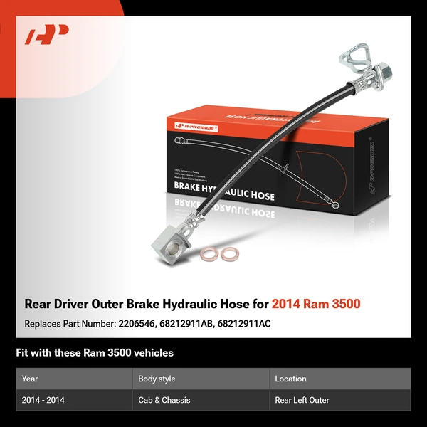 Rear Driver Outer Brake Hydraulic Hose for 2014 Ram 3500