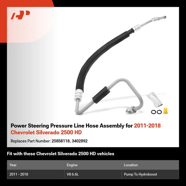 Power Steering Pressure Line Hose Assembly for 2011-2018 Chevrolet Silverado 2500 HD