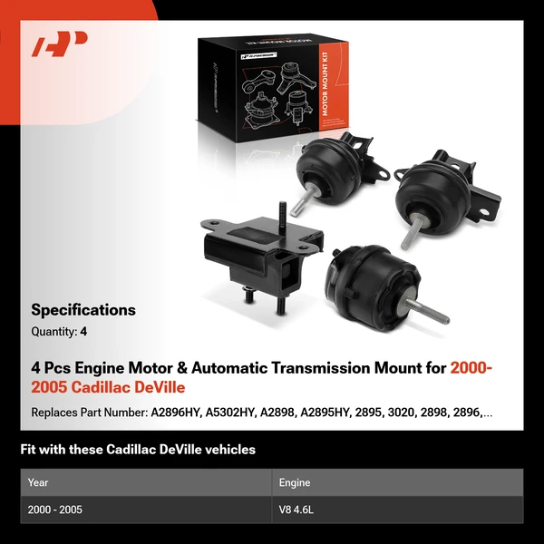 4 Pcs Engine Motor & Automatic Transmission Mount for 2000-2005 Cadillac DeVille