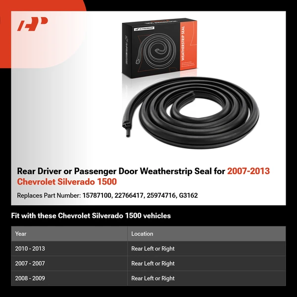 Rear Driver or Passenger Door Weatherstrip Seal for 2007-2013 Chevrolet Silverado 1500