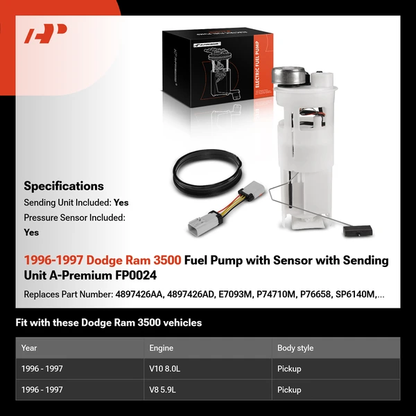 1996-1997 Dodge Ram 3500 Fuel Pump with Sensor with Sending Unit A-Premium FP0024