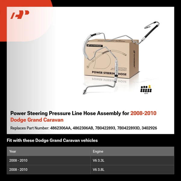 Power Steering Pressure Line Hose Assembly for 2008-2010 Dodge Grand Caravan