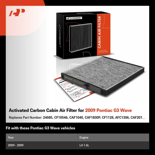 Activated Carbon Cabin Air Filter for 2009 Pontiac G3 Wave