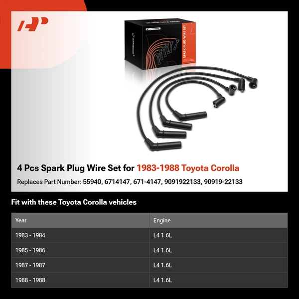 4 Pcs Spark Plug Wire Set for 1983-1988 Toyota Corolla