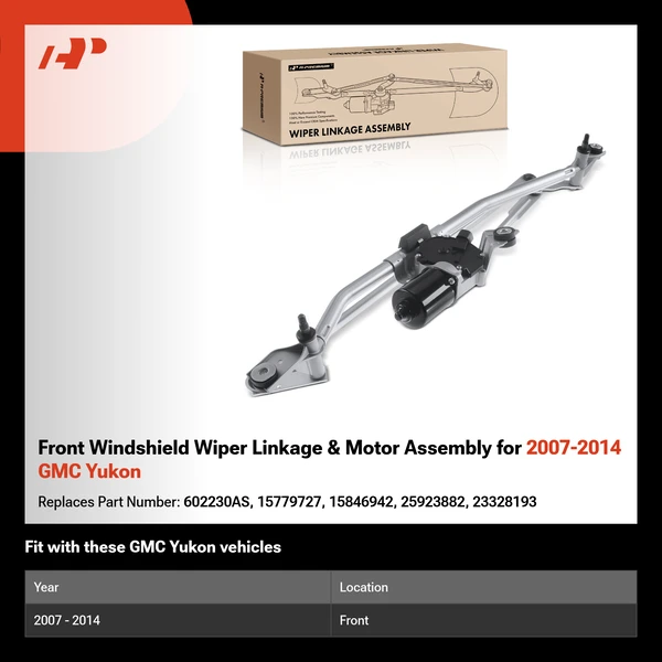 Front Windshield Wiper Linkage & Motor Assembly for 2007-2014 GMC Yukon