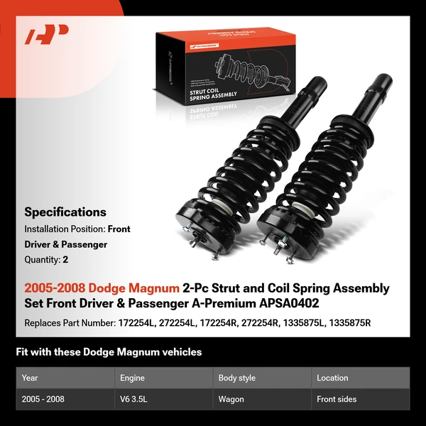 2005-2008 Dodge Magnum 2-Pc Strut and Coil Spring Assembly Set Front Driver & Passenger A-Premium APSA0402